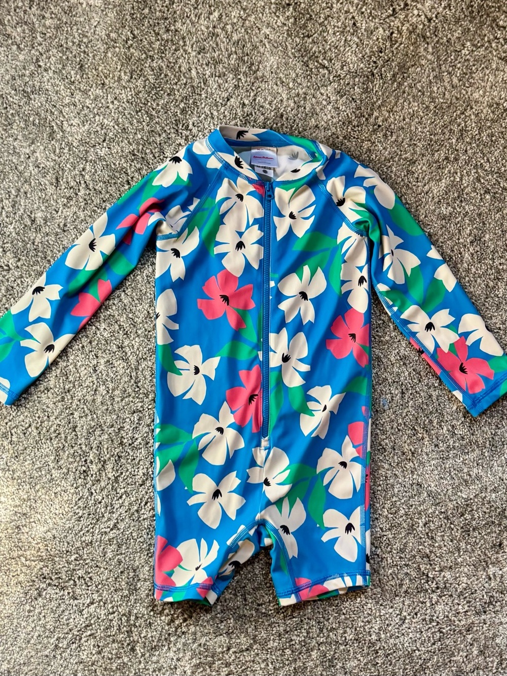 Hanna Andersson Blue Floral Long-Sleeve One-Piece Swim Sunsuit